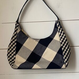 Talbots Navy and Cream Plaid Shoulder Bag